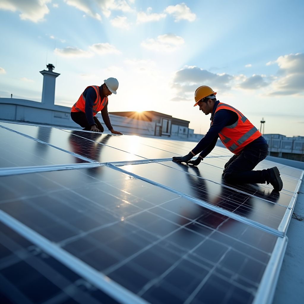 Instalación de paneles solares en el taller